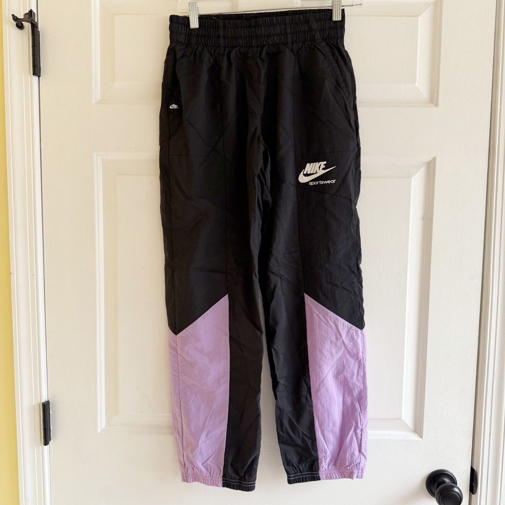 Vintage Y2K Kids Nike Sportswear Colorblock Track Pants Black Lavender XL